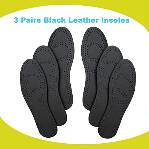 Image of Leather Insoles for Men Black Thin Leather Inserts for Dress Shoes Nonslip Shoe Replacement Pads for Boots Liners Replacement for Odor Eater (3 Pairs /Mens US 9-9.5)