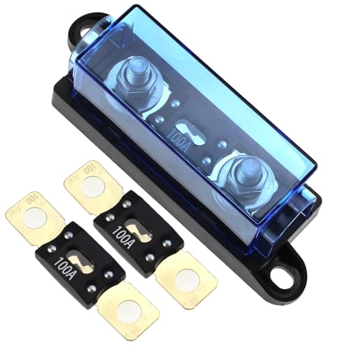 RKURCK Portafusibles MEGA/AMG de 1 vía de 100 A, fusible atornillado M8 de 5/16 pulgadas (paquete de 2 fusibles de 100 A + 1 soporte de fusibles de 100 A)