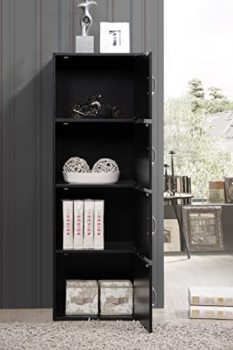 Hodedah Import 4-Shelf Bookcase Cabinet, Black #TOP1