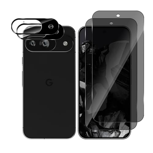 LanQii Protector Pantalla Compatibile con Google Pixel 9, [2+2 Piezas] Privacidad Vidrio Templado Película + Lente Cámara Protector 9H Dureza Anti-ralladuras para Google Pixel 9