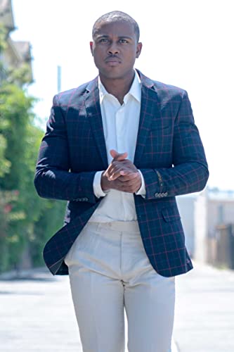 Slim Fit 2 Button Plaid Black & Red Men's Suit Notch Lapel 16754