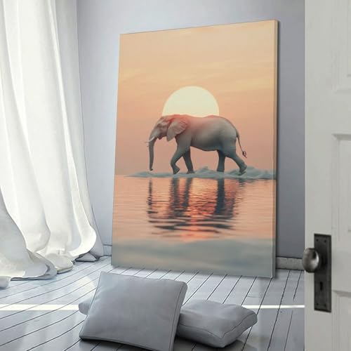 Impression sur toile éléphant au coucher du soleil cadre 30x45 cm - 3