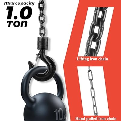 YAYODS Chain Hoist 1 Ton 2200 lb Capacity 10 ft Manual Chain Hoist with G80 Load Chain, Chain Fall Hoist for Warehouse Building Automotive Machinery, Red