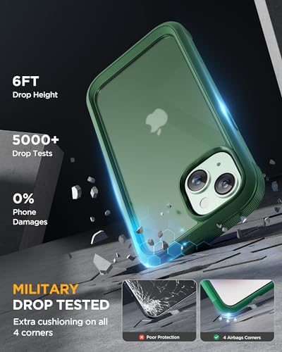 Image of Miracase Glass Series for iPhone 15 Case [Compatible with MagSafe] Full-Body Magnetic Case with Built-in 9H Tempered Glass Anti-Fingerprint Screen Protector + Camera Lens Protector, Matte Green