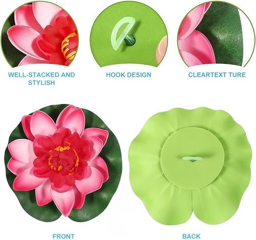 Toulifly 5 Stück Künstliche Seerosen, Schwimmende Wasserlilie für Teich, Aquarium & Garten, Teichdeko mit natürlichem Aussehen in 5 Farben, Wetterfeste Kunstpflanzen für Gartenteich, Terrasse & Pool