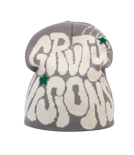 Image of Printed Beanie Hat, Beanies Y2K Winter Hats Streetwear Skull Cap Double-Layer Knitted Beanies Warm Knit Beanie, Hip Hop Streetwear Clothing