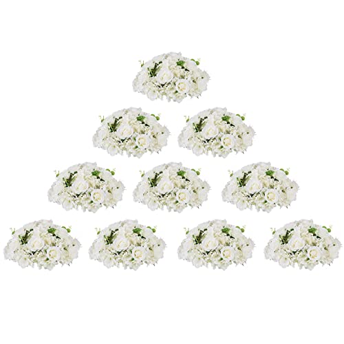 Blosmon Artificial Flower Balls Wedding Centerpieces 10 Pcs 15.7" Large White Fake Flowers Rose Hydrangea Ball Arrangement Center Pieces For Table Silk Floral Bouquet For Wedding Party Home Decor #TOP22