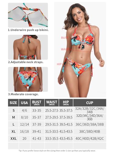 Colloyes Women’S Yellow Floral Two Piece Bikini Sets Push Up Halter Bikini Bathing Suit Adjustable 2 Piece Swimsuit Underwire Bikini Swimwear thumb #5