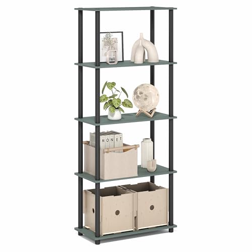 Image of Furinno Turn-N-Tube Storage Shelves, 5-Tier Book Shelf, Corner Shelf, Toolless Open Shelves, for Organization and Storage, Living Room, Garage, Home Office, Sage Green
