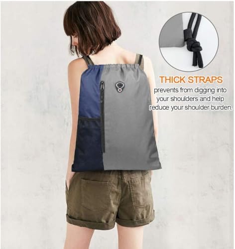 Image of ALASKA Drawstring Backpack Sports Gym Bag Large Size (18 Inch x 14 Inch) for Women & Men, Large Size With Two Zipper Pockets and Water Bottle Mesh Pocket.