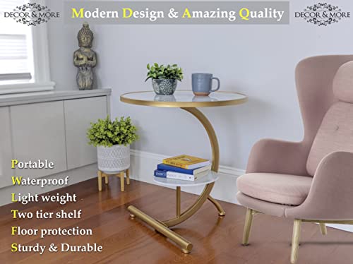 Decor & More Round Coffee Table With Storage Shelf For Home & Living Room| Marble Look| Side & Corner Table| Sofa End Table| Night Stand Table| Snack Table| Multi-Use Table| Outdoor & Indoor Furniture #TOP6