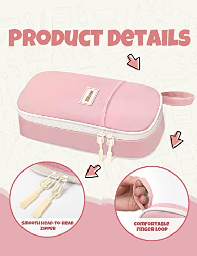 Image of SUNEE Cute Pencil Case, Aesthetic Pen Pouch, Colored Large Pencil Bag with Zipper, Kawaii Stationery Storage and Organizer, School Supplies for Teen and Adult Girls, Pink