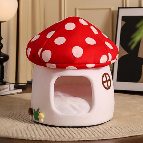 Panier pour chat fermé forme champignon lit douillet amovible lavable