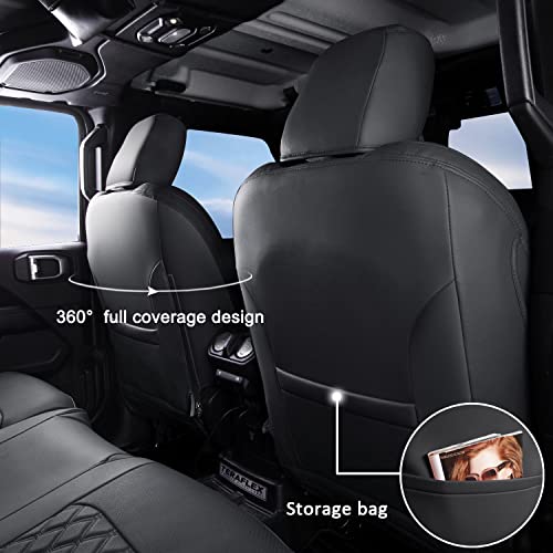 Image of GIANT PANDA Jeep Wrangler 4 Door JL 2018-2026 Full Set Car Seat Covers for Sahara Sport Rubicon Unlimited Willys Without Rear Cup Holder, Customized Faux Leather - (Black)