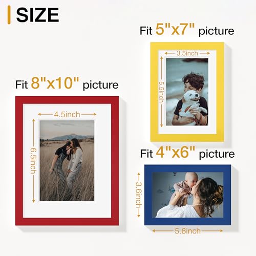 Image of Vittanly 12 Pack Picture Frames Collage Wall Decor for Mounting or Tabletop Display, Gallery Wall Frame Set for Family, Multi Sizes Including 4pcs 8x10, 4pcs 5x7, 4pcs 4x6, Red & Yellow & Blue