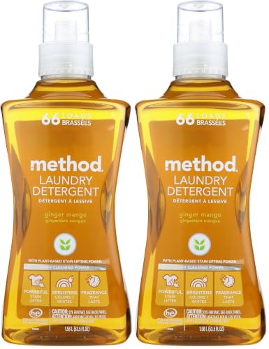 Image of Method Liquid Laundry Detergent, Ginger Mango, 66 Loads Per Bottle, Hypoallergenic + Stain Remover, 53.5 Fl Oz (Pack of 2)