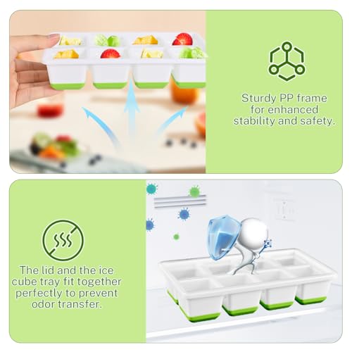 Ice Cube Tray with Lid, Alinana 3-Pack Upgraded Large Silicone Ice Cube Tray with BPA-Free Removable Lids, Easy Release Ice Mold for Cocktails, Whiskey, Juice (Green)