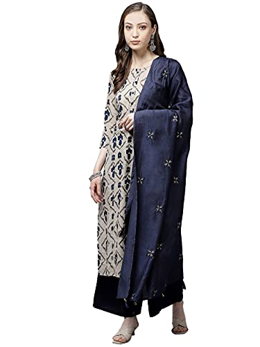 Image of YUFTA Women Beige & Blue Printed Dupatta Set