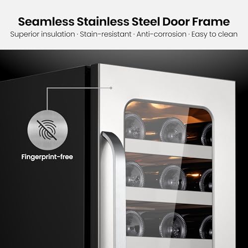 Image of 15 inch Wine Fridge Cooler 33 Bottles Wine Refrigerator Under Counter with Glass Door 3 LED Built-in or Freestanding Fridge Adjustable Shelves for Home Bar Kitchen 3.0 cu.ft
