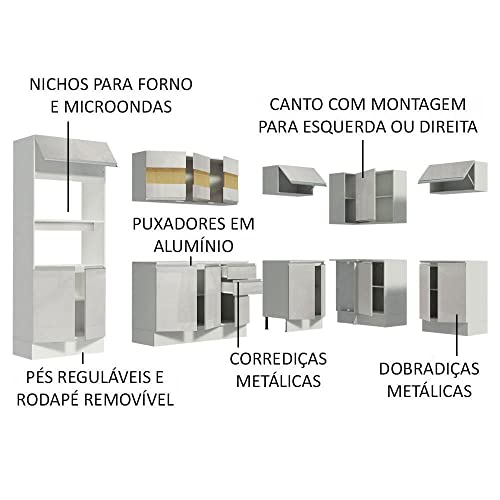Cozinha Completa 100% MDF Madesa Smart Modulada de Canto - Frentes Branco Brilho