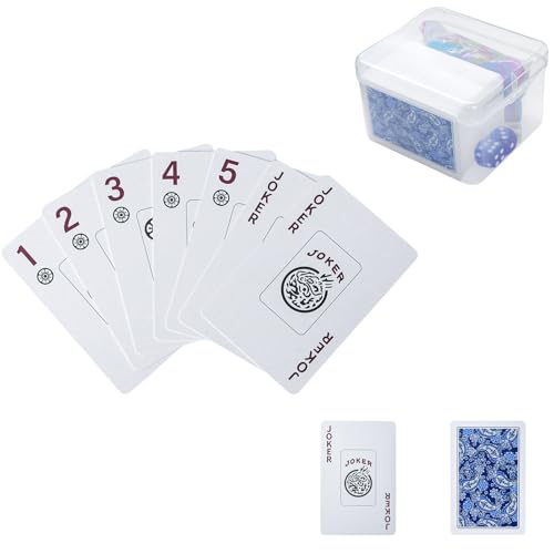 GUSTARIA 178-Piece Mahjong Playing Cards (Blue) – American & Chinese Style, Includes Storage Box, Dice, Chips & Wind Indicator – Portable, Waterproof, Travel-Friendly