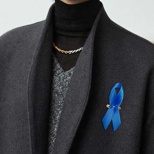 Image of Curvier 100PCS Blue Satin Awareness Ribbons Lapel Pins Diabetes Awareness Ribbon