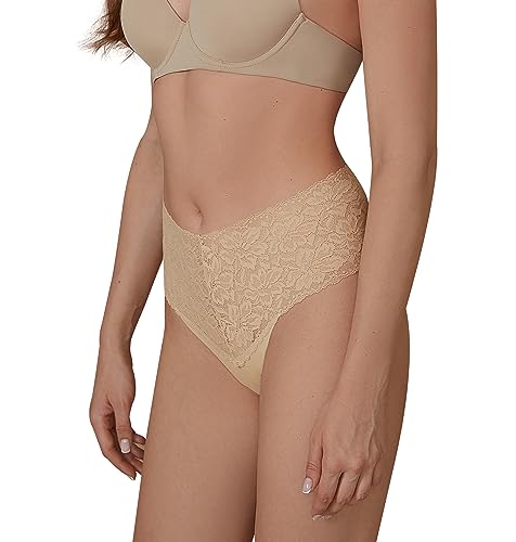 Image of SHARICCA Women Seamless High Waist Underwear Sexy Floral Lace Thong Soft Comfortable Panties Pack