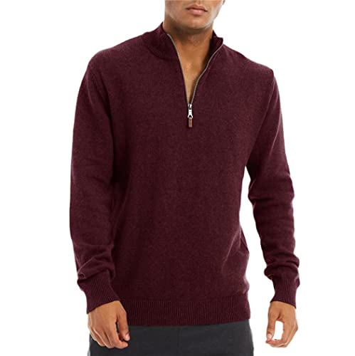 Pull thermique homme chaud rouge vin M avec zip 1/4