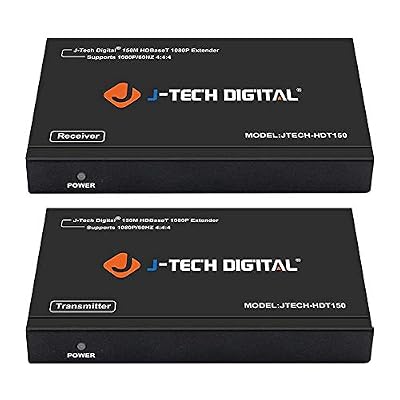 J-Tech Digital Long Range HDMI Extender Over Cat6 150m/492ft HDBaseT 1080P Extender PoC, Bi-Directional IR, Supports Dolby Digital, DTS, with EDID, CEC, & RS-232 Passthrough (JTECH-HDT150)