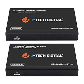 J-Tech Digital Long Range HDMI Extender Over Cat6 150m/492ft HDBaseT 1080P Extender PoC, Bi-Directional IR, Supports Dolby Digital, DTS, with EDID, CEC, RS-232 Passthrough (JTECH-HDT150)