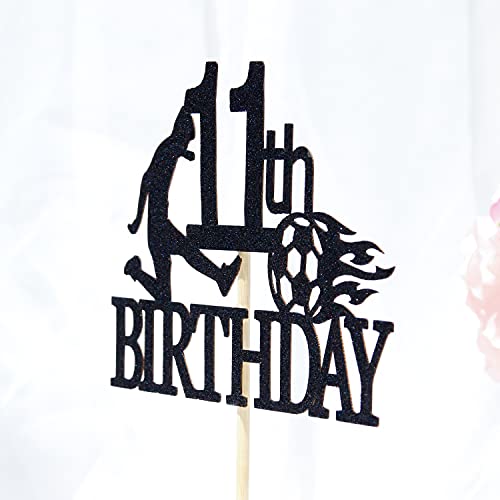 Colorfulparty Black Glitter Happy 11Th Birthday Cake Topper - Soccer Ball Cake Topper For 11 Years Old - Cheers To 11 Years, Football Themed Party Decorations #TOP5