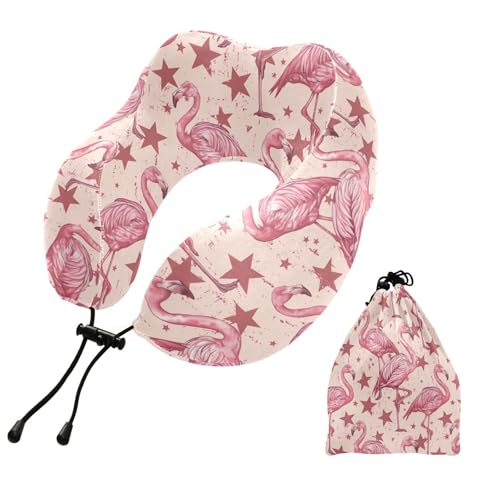 Image of ALAZA Vintage Flamingo Stars Travel Neck Pillow Memory Foam Neck Pillow with Storage Bag,Soft Travel Pillow for Sleeping Travel Airplane Car Office Home
