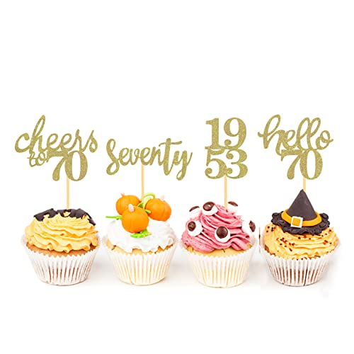24 Pcs Glitter 70Th Birthday Cupcake Toppers For Celebrating 70Th Birthday Party Decorations For Seventy Years Old Birthday Party Supplies (Gold) #TOP2