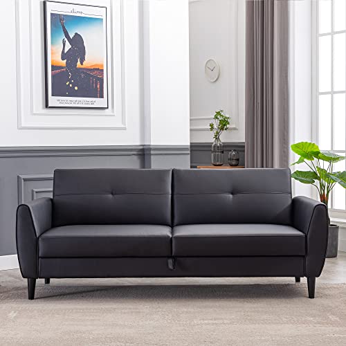 Merax Modern Futon Sofa Storge, Pu Leather Convertible Sleeper Loveseat Living Roon Couch Bed For Small Space 81.5" W, Black Love Seats #TOP1