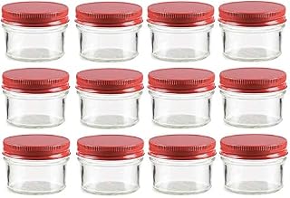 Nakpunar 4 oz Glass Mason Jars (12 pcs, 4 oz w/Red Lids)