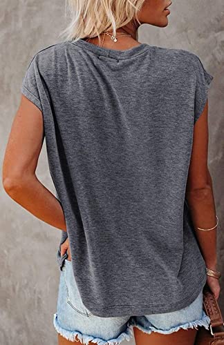 Merokeety Women's Casual Cap Sleeve T Shirts Basic Summer Tops Loose Solid Color Blouse Grey #TOP1