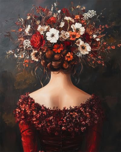 Broderie perles fille et fleurs pour décorer votre salon 50x60