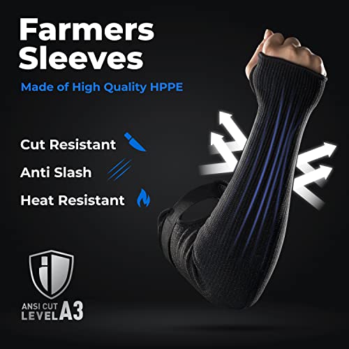 Image of OriStout Cut Resistant Farmers Sleeves with Thumb Hole, Black, 2 Pairs, Protective Arm Sleeves, for Gardening, Welding, Kitchen, Arm Guards for Biting, Pet Grooming (Pack of 2)