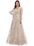 HYKDC Taupe Elegant Long Mother of Bride Dresses with Jackets Sequin Lace Tulle A-Line Formal Wedding Guest Dress for Women Size 8