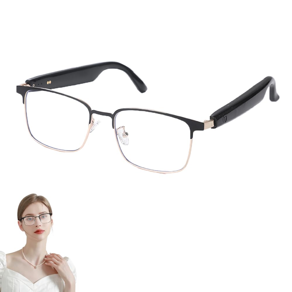 Smart Bluetooth Glasses for Women Men with Speaker Perfect for Indoor Outdoor Built-in Microphone for Android iOS Gold