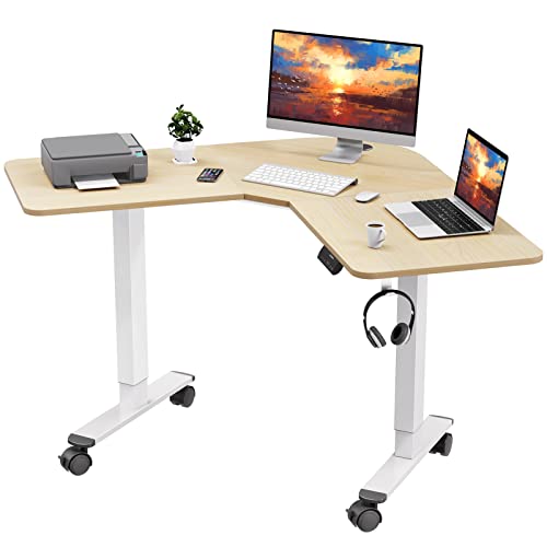 Woka L Shaped Standing Desk, 48 X 48 Inches,Height Adjustable Electric Stand Up Desk, Sit Stand Desk With Memory Controller For Home Office, Motorized Corner Standing Desk With Splice Board, Oak #TOP13