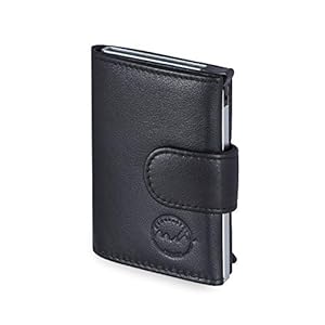 Manufaktur Nikita® Creditcardhouder van echt leer, portemonnee met RFID-bescherming, portemonnee voor 10 kaarten, voor dames en heren, met mooie geschenkdoos, Klein muntenvak, zwart, kleines Münzfach,