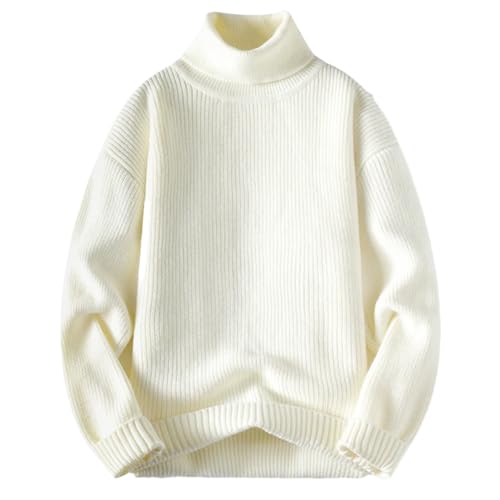 Mens Autumn Winter Loose Knit Turtleneck Sweater Solid Color Casual Knitted Warm Fashion Turtleneck Pullovers