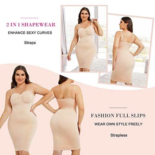 Nebility Shapewear Slip For Women Under Dresses Strapless Body Shaper Tummy Control Slips Seamless Underskirts(M/L,Beige) by Nebility - Used condition - US$15.12