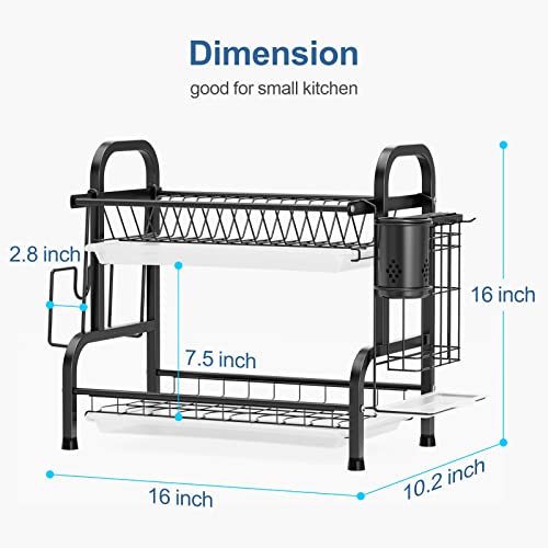 Gslife Dish Drying Rack Rustproof, 201 Stainless Steel 2 Tier Dish Racks With 3 Drainboards For Kitchen Counter, Dish Drainer With Utensils Holder,Cutting Board Holder,Black #TOP6