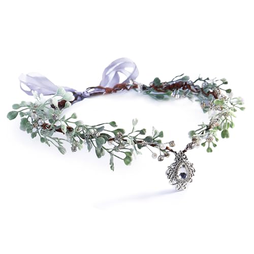 MOSTORY Feen Blumenkronen Elfen Kopfschmuck für Faschingskostüme Karneval, Elfen Krone Blumenkranz mit Kleinen Herzanblättern für Renaissance