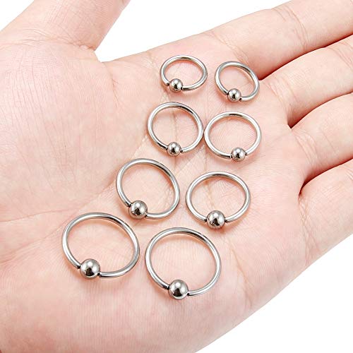 Scerring 8Pcs 14G G23 Titanium Captive Bead Ring Nose Rings Hoop Helix Daith Cartilage Tragus Earrings Nipple Eyebrow Body Piercing 10Mm 12Mm 14Mm 16Mm #TOP5