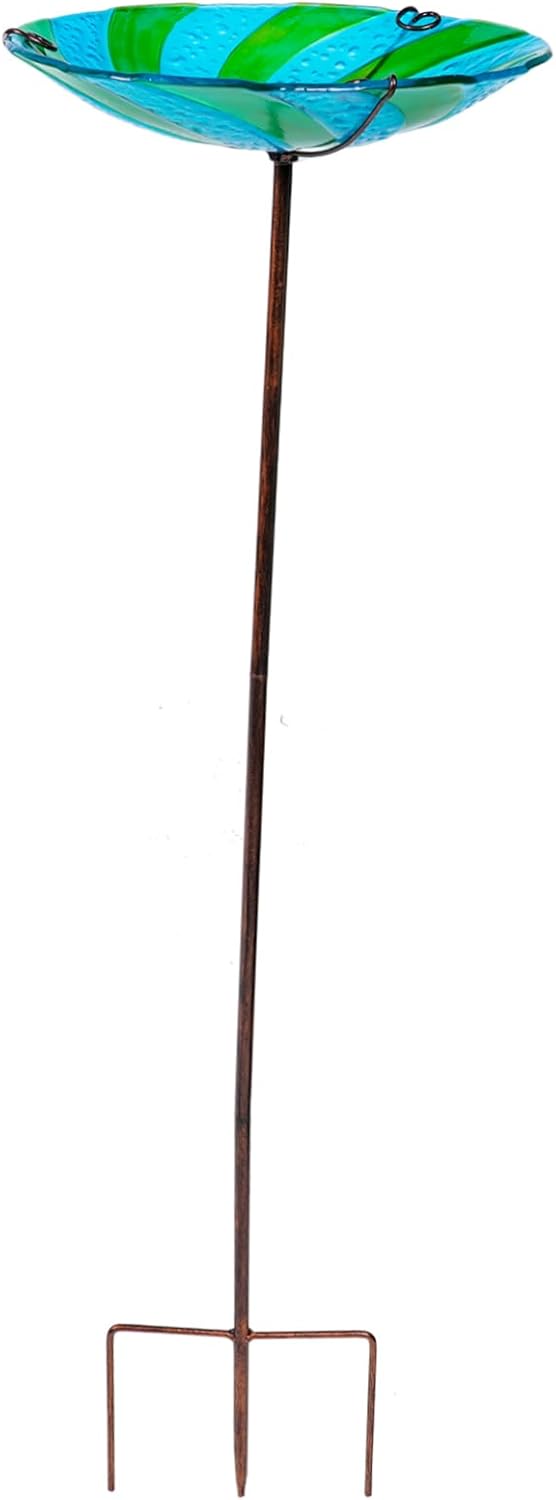 Kisangel Decorative Bird Bath Stake Iron Art Bowl for Outdoor Garden Multi-Functional Bird Feeder and Bath for Courtyard for Feeding Sparrows Parrots