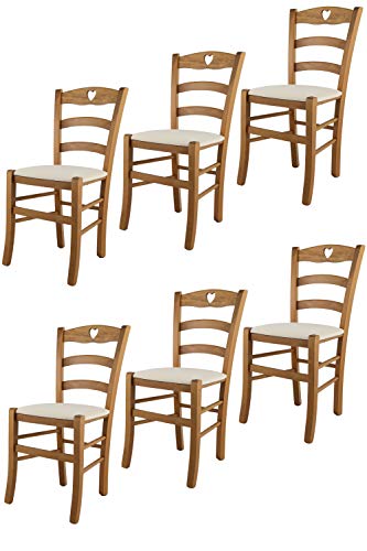 Tommychairs - Set 6 Sillas Cuore Para Cocina Y Comedor, Estructura En Madera De Haya Color Roble Y Asiento Tapizado En Tejido Color Marfil Tommychairs - Set 6 Sillas Cuore Para Cocina Y Comedor, Estructura En Madera De Haya Color Roble Y Asiento Tapizado En Tejido Color Marfil