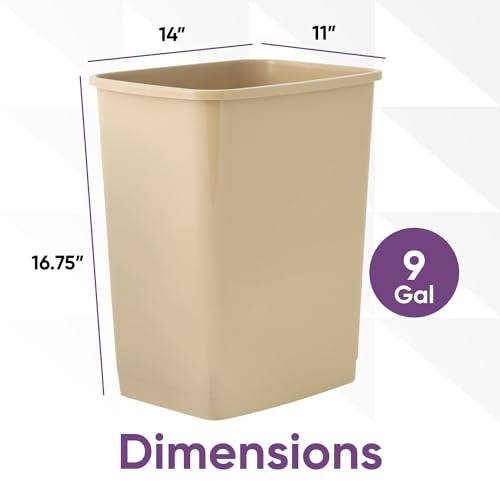 Image of Superio Kitchen Trash Can 9 Gallon Slim Waste Bin 37 Qt Durable Plastic, Fit Small Spaces, Office, Bathroom, Under Counter (2, Beige)
